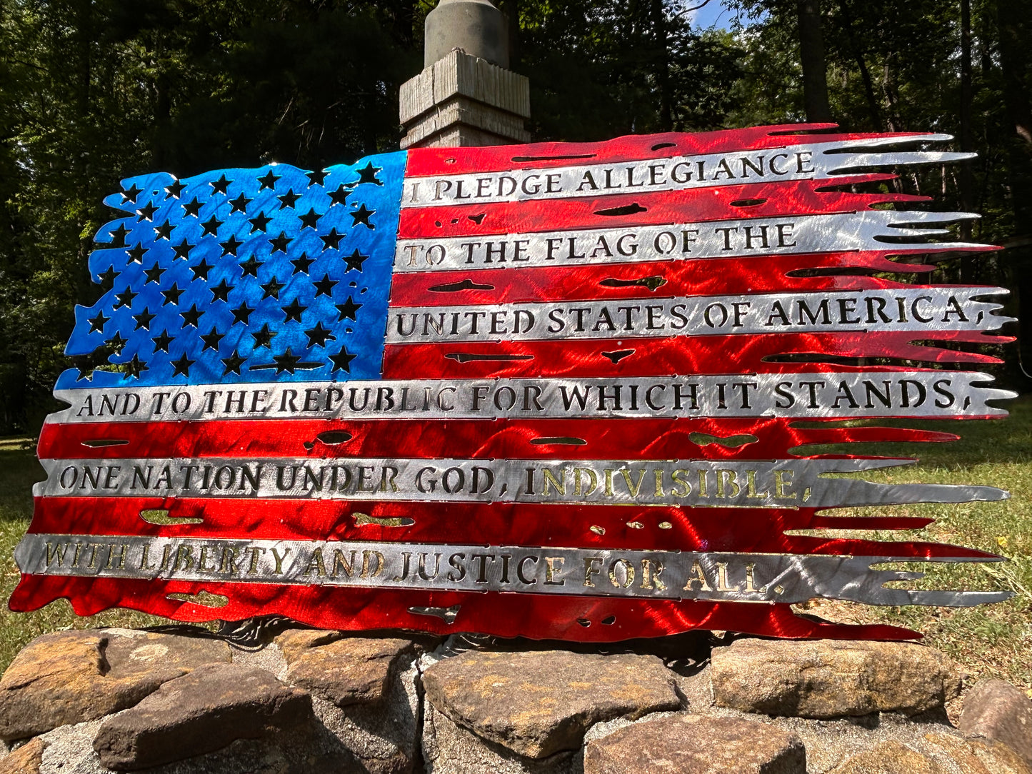 Painted Steel American Flag with Pledge