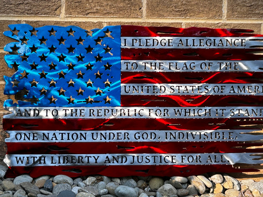 Painted Steel American Flag with Pledge